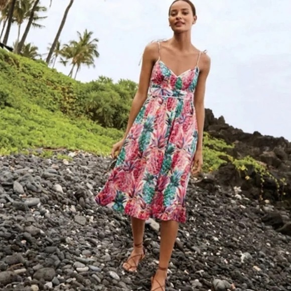 J. Crew Pineapple Tropical Resort Summer Dress Bloggers Favorite Size 14 Large - Picture 8 of 11